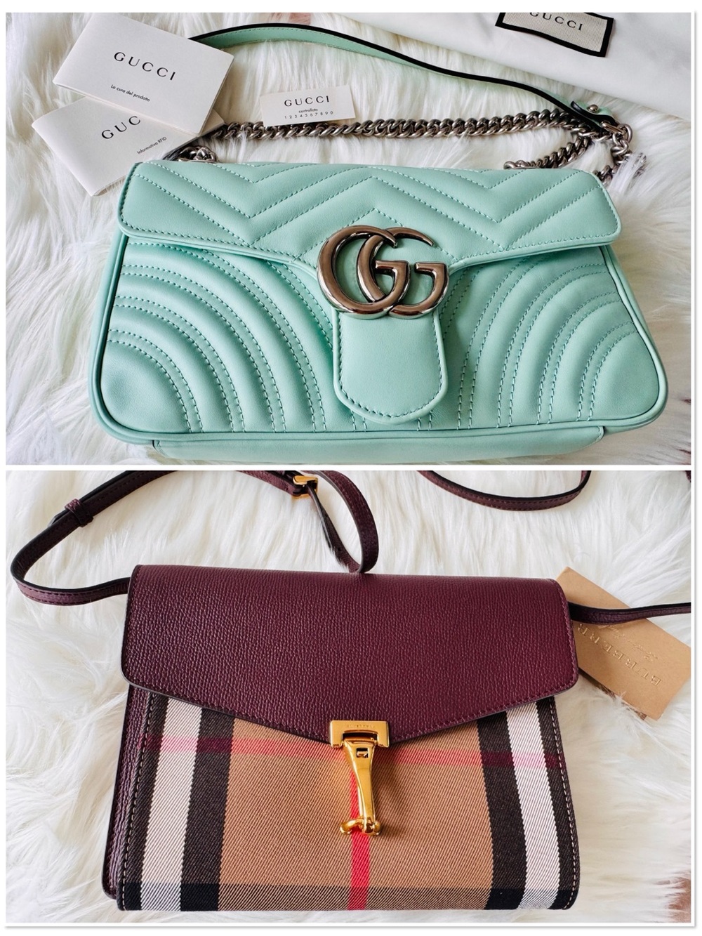 🎡🎡Gucci Mint Green GG Marmont Quilted Leather Medium Bag and New Burberry Bag